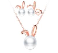 CPSLOVE Elégants Bijoux Parures en Argent 925 pour Femmes Fashion Colliers Pendentifs et Boucles d'oreilles de Mignon Lapin Mode Ensemble de bijoux de Perle