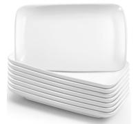 Cptoion Lot de 8 assiettes rectangulaires en porcelaine, blanches | Assiette rectangulaire allongée en porcelaine pour gâteaux, sushis, entrées, salade, buffet, 20 x 13 x 2 cm