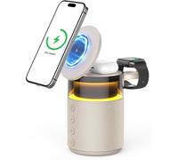 CPWO-Enceinte Bluetooth 3 En 1 Avec Lampe De Nuit Et Chargeur Sans Fil-Lampe De Sommeil Tactile,Chargeur À Induction 15 W,Bluetooth 5.4,Éclairage D'Ambiance Jaune