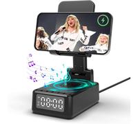 CPWO-Enceinte Bluetooth Portable 5 En1,Reveil Matin,Chargeur Sans Fil,Support Pliable Pour Téléphone Portable Bureau,Idee Cadeau Homme Anniversaire,Original Utile Cadeau Pour Homme,Femme,Papa,Ado,Col