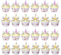CPYJW 24 Pièces Caissettes Cupcake,Topper De Gâteau Licorne Cupcake Toppers Wrappers Decoration Licorne Gateau Cake Topper Licorne Décorative De Fête Pour Prénatale Mariage Et Fête D'anniversaire