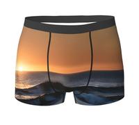 CPyuqw Boxer pour homme - Léger et extensible - Derniers rayons du soleil - Imprimé vagues de la mer - Short athlétique respirant pour un usage quotidien, Noir , S