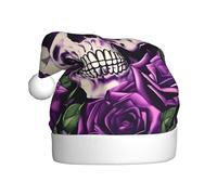 CPyuqw Chapeau de Noël festif pour adultes - Chapeau de Père Noël unisexe avec de nombreux motifs de têtes de mort roses violettes