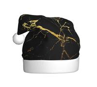 CPyuqw Chapeau de Noël festif pour adultes - Chapeau de Père Noël unisexe avec motif imprimé papier peint noir doré, couvre-chef chaud pour les vacances