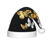 CPyuqw Chapeau de Père Noël festif doré blanc imprimé noir pour enfants - Couvre-chef chaud pour les fêtes d'hiver, Noël et Nouvel An