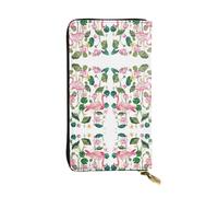 CPyuqw Portefeuille tentant en cuir imprimé fleurs de cerisier pour homme et femme - Pochette avec porte-cartes et compartiment pour chéquier, Flamingo Oiseau Feuilles Rondes, Taille unique