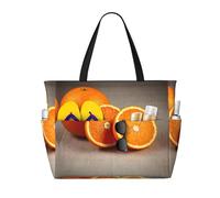 CPyuqw Pretty Koi Fish Print Sac de voyage de plage de grande capacité avec fermeture éclair et pliable pour vacances en famille, croisières et camping, Fruits d'orange., Taille unique