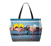 CPyuqw Pretty Koi Fish Print Sac de voyage de plage de grande capacité avec fermeture éclair et pliable pour vacances en famille, croisières et camping, Flamants roses sur la plage, Taille unique