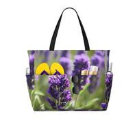CPyuqw Pretty Koi Fish Print Sac de voyage de plage de grande capacité avec fermeture éclair et pliable pour vacances en famille, croisières et camping, Fleurs colorées lavande, Taille unique