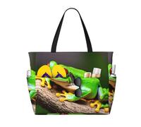 CPyuqw Pretty Koi Fish Print Sac de voyage de plage de grande capacité avec fermeture éclair et pliable pour vacances en famille, croisières et camping, Grenouilles aux yeux rouges mignons, Taille