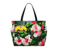 CPyuqw Pretty Koi Fish Print Sac de voyage de plage de grande capacité avec fermeture éclair et pliable pour vacances en famille, croisières et camping, Fleurs d'hibiscus, Taille unique