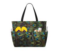 CPyuqw Sac de voyage de plage de grande capacité avec fermeture éclair et pliable pour les vacances en famille, les croisières et le camping, Paon frais., Taille unique