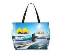 CPyuqw Sac de voyage de plage de grande capacité avec imprimé feuilles rouges d'automne - Sac fourre-tout pliable à fermeture éclair pour vacances en famille, croisières et camping, Clear Sky Wave