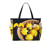 CPyuqw Sac de voyage de plage imprimé canne à pêche grande capacité - Sac fourre-tout pliable à fermeture éclair pour vacances en famille, croisières et camping, Panier Citrons, Taille unique