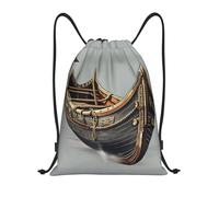 CPyuqw Sacs à cordon - Sac léger avec cordon de serrage et bretelles réglables Motif bateaux vikings, Noir , S