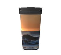 CPyuqw Tasse à café isotherme avec impression « Last Sun Rays of Over The Sea Waves » - Tasse de voyage en acier inoxydable, 500 ml, pour voiture, café, bureau et utilisation à domicile