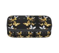 CPyuqw Trousse à crayons motif avion, coucher de soleil, ciel imprimé, multi-usages, fournitures scolaires, papeterie, maquillage et bureau, Papillons dorés, blancs, noirs, Taille unique, Cartable