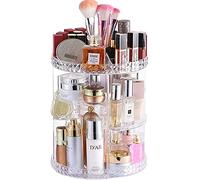 Cq acrylic Organiseur de maquillage rotatif à 360 degrés pour coiffeuse, 4 niveaux réglables, boîte de rangement pour produits cosmétiques et présentoirs de maquillage, transparent