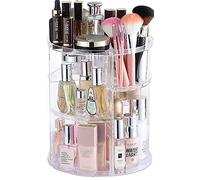 Cq acrylic Organiseur de maquillage rotatif à 360 degrés pour salle de bain, 4 étages réglables, vitrines de rangement pour cosmétiques et maquillage, transparent