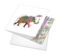 Cq4948jbdb NEUF Charnière Centrale carrée carte d'anniversaire : Funky Rainbow Wildlife-elephant comprenant Hipster-like Image d'éléphant avec peinture colorée Splotches, avec enveloppe (Taille : 4 ¾ "x 6 5/8)