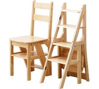 CQAHDSEVF Chaise Pliante, 2-en-1 Bois de pin Pliant 4 marches échelle Chaise escabeau Multicolore 46x35x90CM(B)