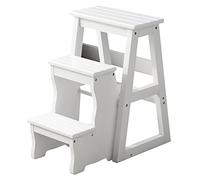 CQAHDSEVF Chaise Pliante, Chaise échelle Pliante en Bois à 3 marches, Tabouret Convertible for Adultes, Multicolore, Plusieurs Tailles(White,64cm(25.2"))