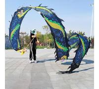 CQCQC Dragon Poi 3D coloré, Arc-en-Ciel Fluide, satiné, for Lancer Le Dragon en Spirale, avec Ruban et tête, for Jeunes, Adultes et Seniors(Nero,8m)