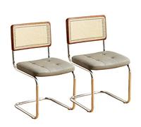 CQDWD Chaises de Salle à Manger en rotin Ensemble de chaises de Cuisine et de Salle à Manger Modernes du Milieu du siècle avec Dossier de Canne et Accent rembourré en Cuir. Jambes métalliques pour Le