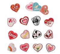 CQEAZ Lot de 16 écussons brodés en forme de cœur avec inscription « Love Heart » - Patchs thermocollants pour réparation de nœuds, fleurs à coudre pour vêtements, sacs à coudre