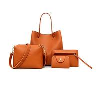 CQEAZ Lot de 4 sacs à main en cuir pour femme, sac à bandoulière, porte-cartes, cartable, sac à dos pour femme, marron, One Size