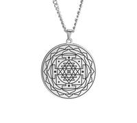 CQHODFYA Collier Sri Yantra,Collier Géométrie Sacrée avec Pendentif Chaîne pour Femme Homme,Collier en Argent en Acier Inoxydable pour Hommes et Femmes, Bijoux Cadeau,23.6"(Boîte Cadeau)