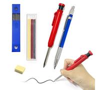 CQQNIU 2 crayons à bois massifs avec recharges rouge jaune noir, outil de marquage d'architecte en bois, crayons mécaniques pour dessiner, marquer, avec taille-crayon intégré (rouge)