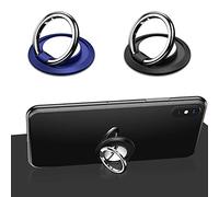 CQQNIU Lot de 2 anneaux de support pour téléphone portable, rotation à 360°, super résistant à l'usure, poignée de téléphone, support pour smartphones, tablettes (noir, bleu)