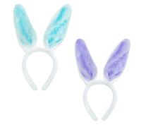 CQQNIU Lot de 2 bandeaux d'oreilles de lapin colorées en peluche - Accessoires de décoration pour adultes et enfants (blanc bleu, blanc violet)