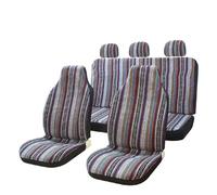 CQRBNE Housses de siège Housses Siège Auto À Rayures Ensemble Complet avec Coussinets Ceinture Sécurité Housse Volant Housses Siège Universelles Couverture de siège de Voiture(Red White)