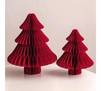 CQSVUJ Sapin de Noël Plié en Nid d'Abeille - 2 Pièces de Décoration d'Arbre en Papier, Centre de Table 3D Pliable (Vin Rouge)