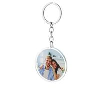 CQSXM Porte-clés Personnalisé avec Photo, Le dos du Pendentif Porte-clés est une Image Miroir de la Photo, Cadeau pour Ami/Partenaire/Papa/Maman (rond)