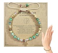 CQXSYTBN Bracelet Croix pour Femme avec Perles Naturelles, Bijou de Foi et Protection pour Pâques et Carnaval, Bracelet Chrétien Ajustable 16-28 cm, Baptême, Communion et Fêtes Religieuses 2026