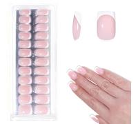 CQXSYTBN Faux Ongles Courts 32 pièces Rose Pâle French Manucure, Press-on Nails Carrés pour Pâques et Carnaval, 16 Tailles Assorties, Manucure Élégante et Rapide pour Fête et Festival