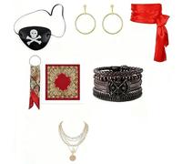 CQXSYTBN Lot de 7 Ensemble d'Accessoires Costume Pirate Femme, accessoires de costume de pirate médiéval pour femme, Costume Pirate Femme - Parfait pour Halloween, Soirées à Thème et Cosplay