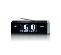 Lenco Radio-réveil CR-640BK FM stéréo - horloge à commande radio, entrée AUX - Noir-Argent
