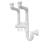 CR C2LUW-01 Cuisine Siphon Amico 2 Voies 1" 1/2 pour éviers INOX C/ATT. Lave-Vaisselle-Sortie Ø40, Blanc