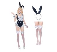 CR ROLECOS Costume de cosplay Bunny Girl - Costume de lapin Kawaii pour femme - Body lapin adulte - Serre-tête - Bas - Belle tenue Bunnygirl - Halloween Rave - Taille M
