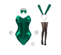 CR ROLECOS Costume de lapin pour femme - Cosplay - Combinaison de lapin - Avec oreilles - Vert - Taille L