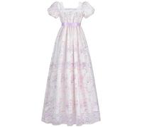 CR ROLECOS Regency Dress Jane Austen Robe victorienne pour thé Blanc, Motif floral violet., XL