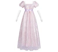 CR ROLECOS Regency Robe pour femme Jane Austen - Empire victorien - Taille haute - Vintage - Avec écharpe - Costume Renaissance - Pour les fêtes de gala, Bleu-f, L