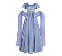 CR ROLECOS Regency Robe pour femme Jane Austen - Empire victorien - Taille haute - Vintage - Avec écharpe - Costume Renaissance - Pour fête, gala, bleu, L