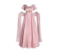 CR ROLECOS Regency Robe pour femme Jane Austen - Empire victorien - Taille haute - Vintage - Avec écharpe - Costume Renaissance - Pour fête, gala, Rose, S