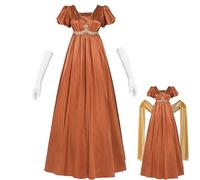 CR ROLECOS Regency Robe pour femme Jane Austen - Empire victorien - Taille haute - Vintage - Avec écharpe - Costume Renaissance - Pour fête, gala, marron, M
