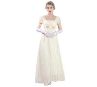 CR ROLECOS Robe de bal longue style victorienne Jane Austen pour femme, longue, vintage, époque Regency, avec gants, Jaune clair, XXL